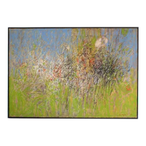 1960 “Encounter” Abstract Oil on Canvas Painting by Stephen Magada