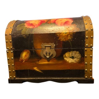 Vintage Hand Painted Floral Chest Dome Top For Sale