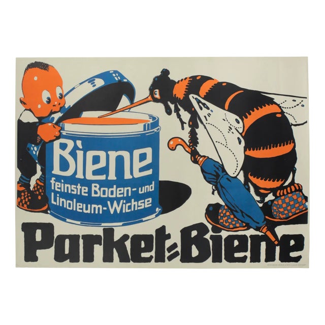 Large Advertisement Poster for Parket Biene Beeswax Company, 1920s For Sale