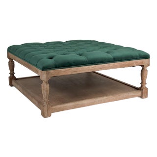 Patrice Tufted Square Ottoman - Emerald Velvet / Weathered Gray Frame For Sale