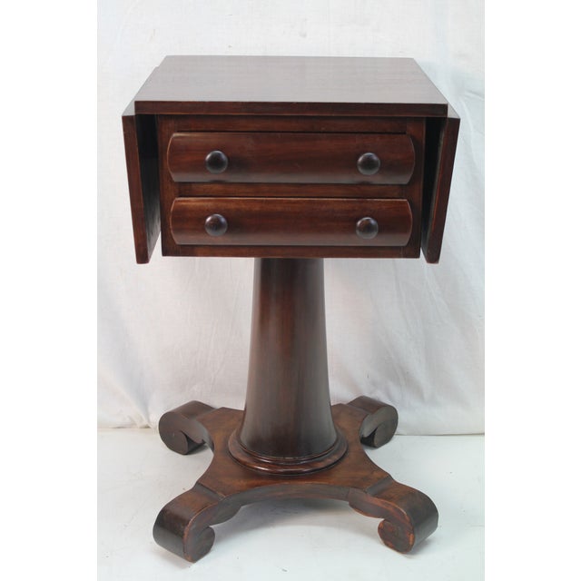 Antique 1920s American Empire Mahogany Drop Leaf Side Table With Two Drawers For Sale - Image 4 of 12