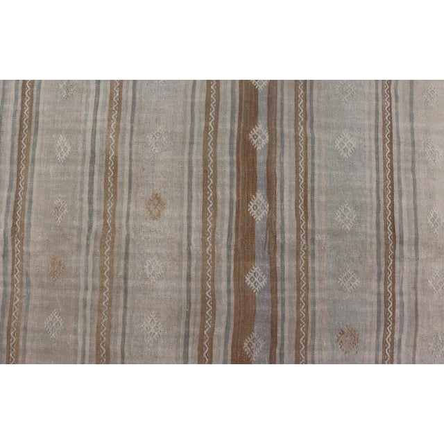 Turkish Flat-Weave Embroideries Kilim in Tan, Taupe, Brown and a Soft Blue For Sale - Image 10 of 12