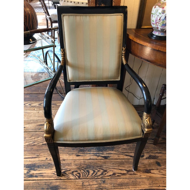 Traditional Regency Style Black & Gold Dolphin Motif Armchairs -A Pair For Sale - Image 3 of 11