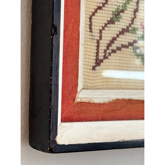 Textile Circa 1950s Japanese-Inspired Cross-Stitch Textile Artwork — Framed For Sale - Image 7 of 18