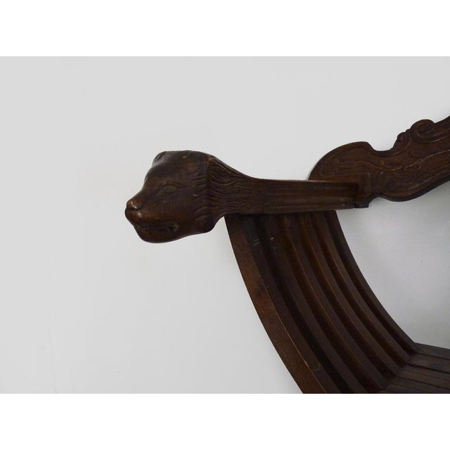 Vintage Savonarola Chair with Lion's Head in Wood, Italy, 1950s For Sale - Image 6 of 10