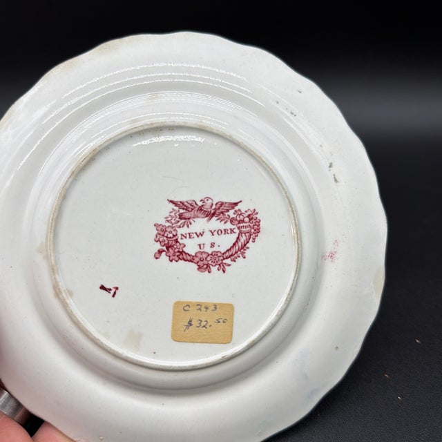 Ceramic A Rare Pair of Antique Red Transferware Plates, “New York, Us”, Circa 1830’s For Sale - Image 7 of 12