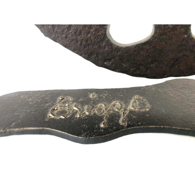 This vintage Western longhorn sheep iron art metal sculpture, signed by Briggs, is a unique handmade piece crafted in the...