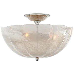 AERIN for Visual Comfort Signature Rosehill Semi-Flush in Polished Nickel with White Strie Glass