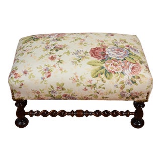 1910s Antique Jacobean Mahogany Twisted Leg Footstool For Sale