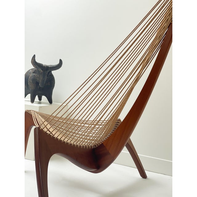 Harp Chair By Jørgen Høvelskov Denmark around 1970 Teak and rope Good vintage conditions Dimensions L84cm H 134cm Seat...