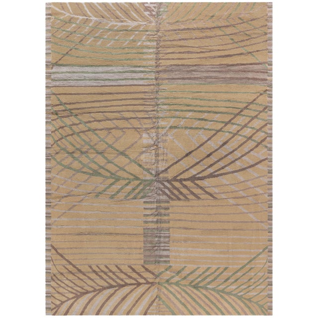 Abstract Modern Oversized Rug With Palm Frond Motif In Golden Tan "Palmera" For Sale