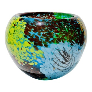 Contemporary Dale Tiffany Green and Sky Blue Art Glass Bowl For Sale