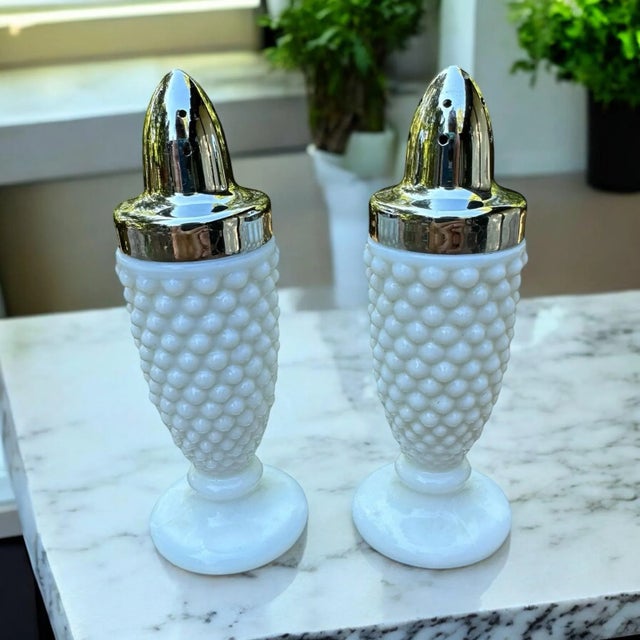 White Milk Glass Hobnail Salt & Pepper Shakers- A Pair For Sale - Image 6 of 11