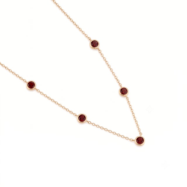 Contemporary Dainty Garnet Station Necklace | Gemstone Bezel Layering Chain Link Necklace | January Birthstone Neckalce For Sale - Image 3 of 3