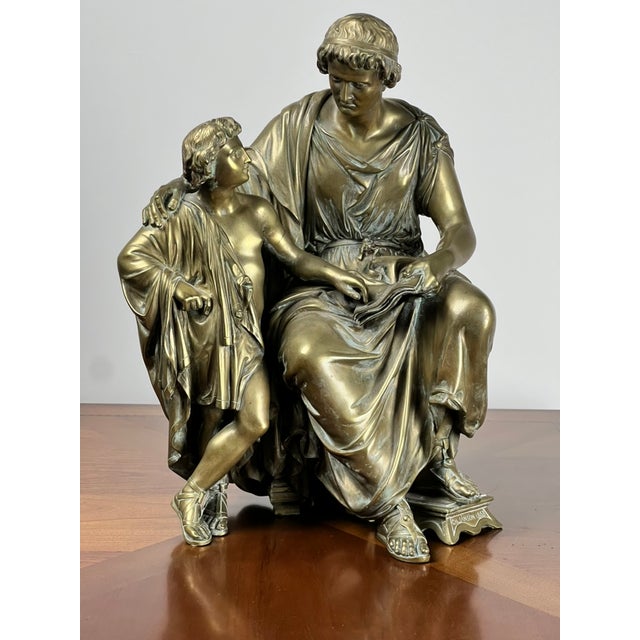Mid 19th Century Antique Bronze Sculpture “Teacher and Pupil” by Louis Charles Janson 1865 Signed Ch. Janson For Sale - Image 5 of 12