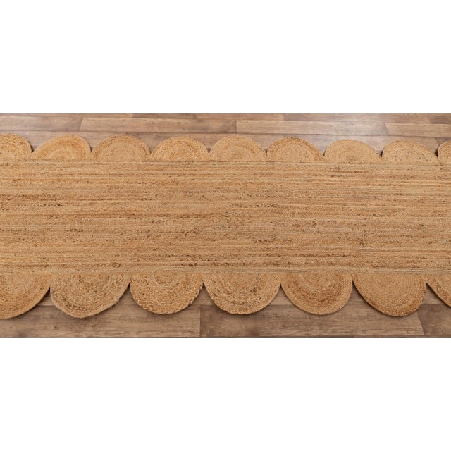 Boho Chic 2.6x15 Ft. Natural Color Jute Scallop Handmade Bohomian Rug Runner For Sale - Image 3 of 12