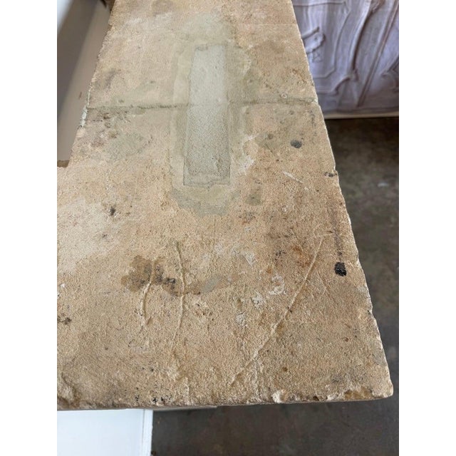 Stone Petite 18th Century French Limestone Fireplace Mantel With Scrolled Corbels For Sale - Image 7 of 17