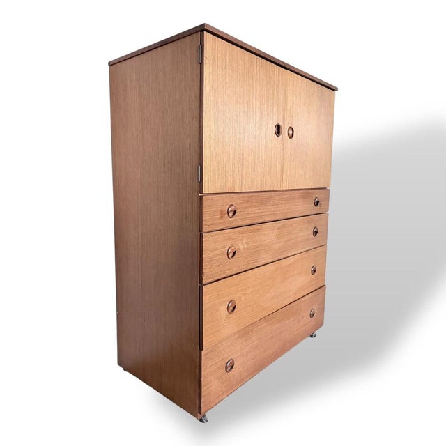Mid-Century Teak Tallboy Cabinet with Drawers from Schreiber For Sale - Image 6 of 9