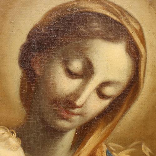 Emilian School, Madonna with Child and Angels, 18th Century, Oil on Canvas For Sale - Image 5 of 15