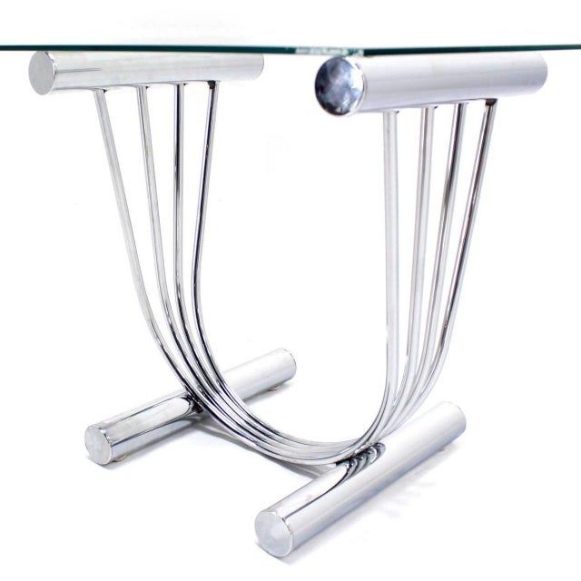 Mid 20th Century Pair of Chrome U Shape Bases Glass Square Top End Side Tables Stands MINT! For Sale - Image 5 of 9