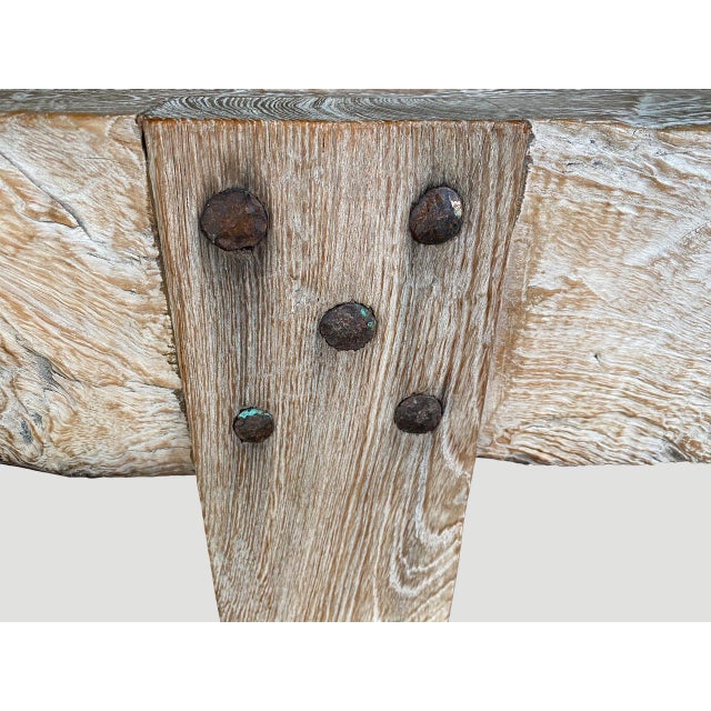 2010s Andrianna Shamaris Impressive Teak Wood Log Style Console Table For Sale - Image 5 of 18