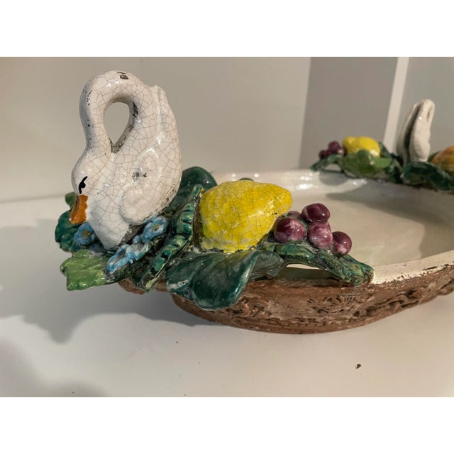 Rustic European Vintage Italian Ceramic Centerpiece - Fruits and Swans - 15 X 24 For Sale - Image 3 of 11
