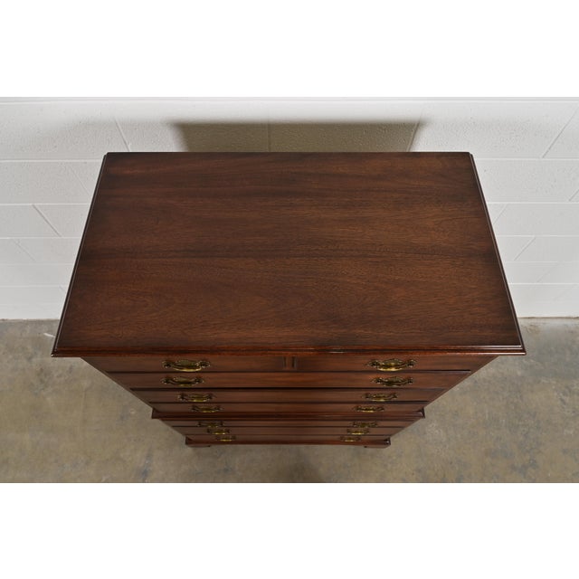 Henkel Harris Georgian Solid Mahogany Eight-Drawer Highboy Dresser, 1960s For Sale - Image 9 of 12
