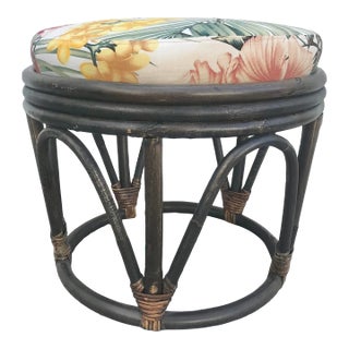 1980s Bentwood Bamboo Ottoman With Floral Print Fabric Cushion For Sale