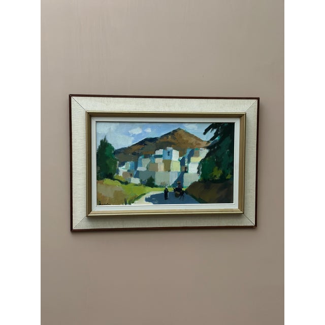 Original Swedish Oil on Canvas – “Bergsby, Crete” by Stig Wernheden – Vintage & Framed – 52 × 74 cm (20.5" × 29.1") A...