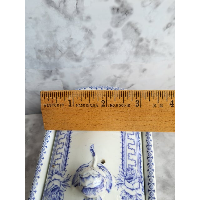 Antique F&b Thorn Blue & White Ceramic Toothbrush Box For Sale - Image 9 of 11