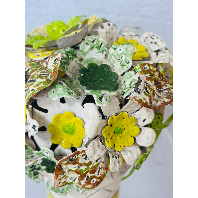 Bright Green Vintage Metal Tole Flower Arrangement For Sale - Image 8 of 8
