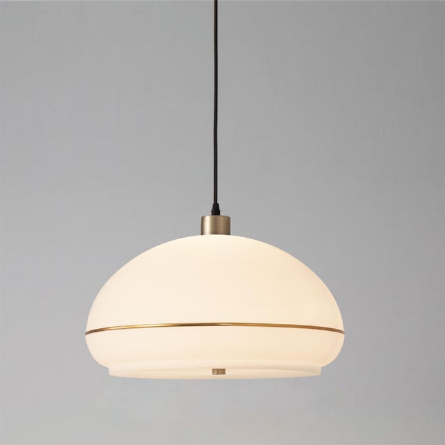 2020s Nova of California Modern Brass Pendant Light - Dinning and Kitchen Ceiling Lighting Fixure, White Lucite Shade, Chandelier For Sale - Image 5 of 6