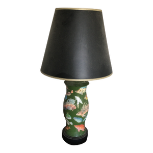 1990s Fish and Sea Life, Green Decoupage Lamp