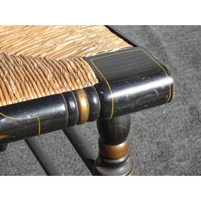 Vintage L. Hitchcock French Country Black Turtle Back Rush Seat Chair Stenciled For Sale - Image 12 of 17