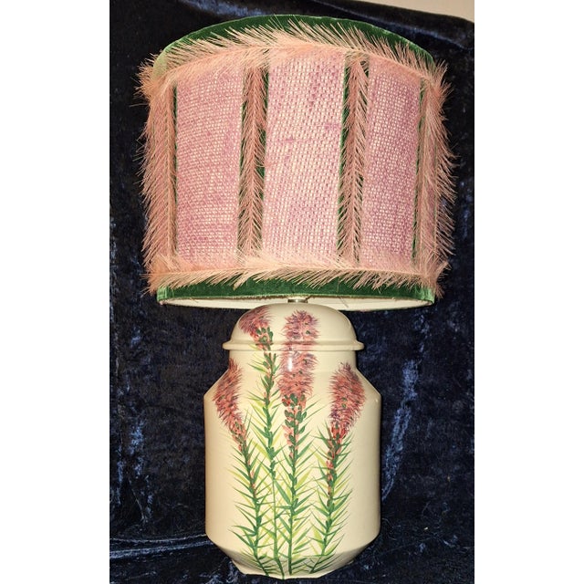 Vintage Table Lamp with a Floral Painted Ceramic Base and Fabric Shade from Lamplove, 1970s For Sale - Image 4 of 10