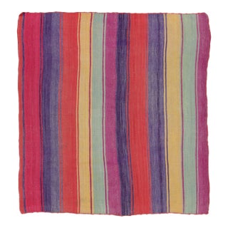 Vintage Peruvian Square Kilim, Vibrant Polychromatic Stripes - Rug & Kilim For Sale