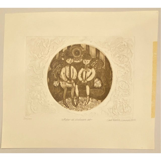 Boho Chic 1981 Carol Lummus Figural Embossed Etching For Sale - Image 3 of 3