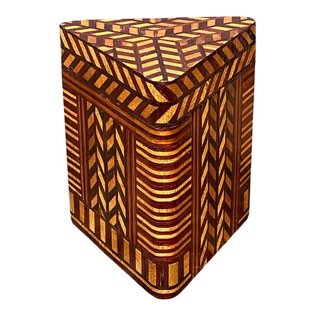 Vintage Geometric Inlaid Wood Box For Sale