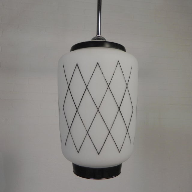 Black Vintage Pendant Lamp with Opaline Glass Shade, 1950s For Sale - Image 8 of 17