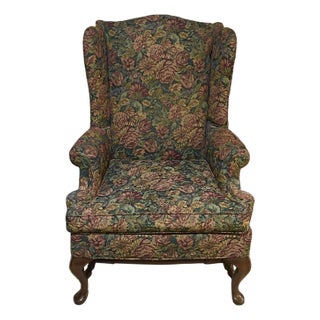 Vintage Floral Tapestry Wingback Chair For Sale