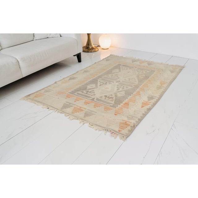 Off-white Oushak Vintage Small Kilim Rug For Sale - Image 8 of 10