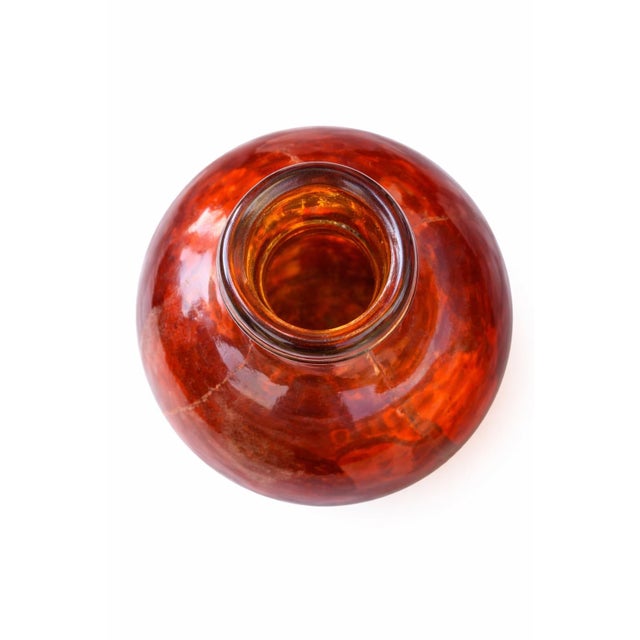 Vintage Spanish Amber Recycled Glass Demijohn Vase – Handcrafted Tangerine Art Glass Vessel For Sale In Los Angeles - Image 6 of 7