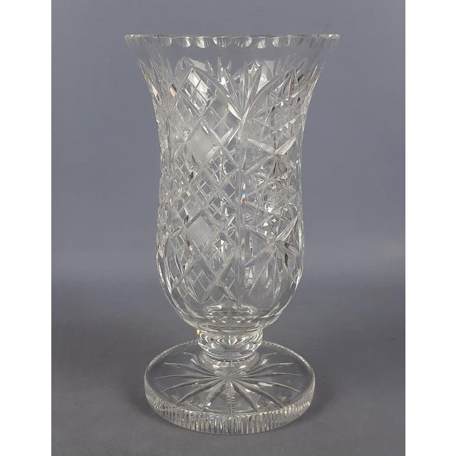 1960s Large Vintage Bohemian Crystal Vase with Star Carving, 1960s For Sale - Image 5 of 12
