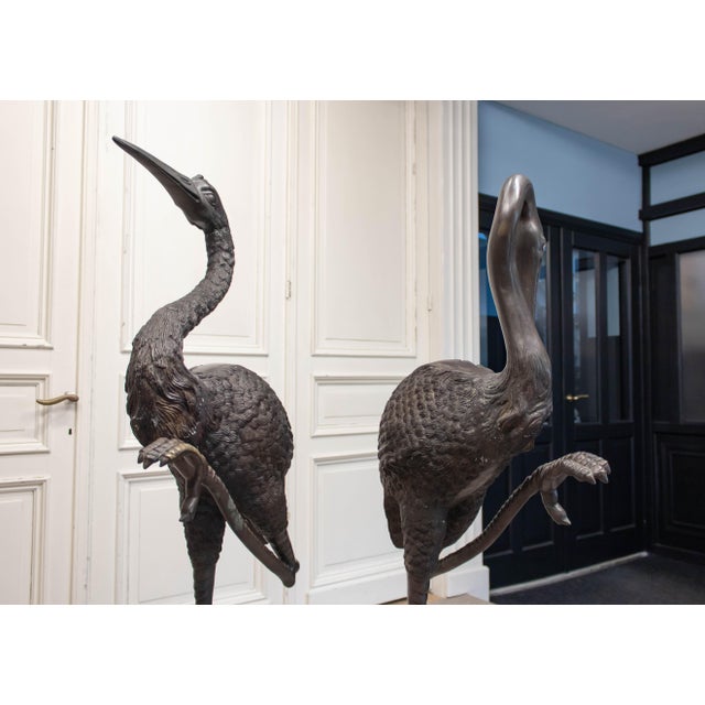 Unknown, Cranes, Sweden, 1970s, Patinated Bronze, Set of 2 For Sale - Image 12 of 15