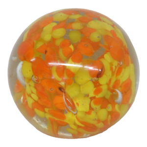 Art Glass Paperweight Controlled Bubble With Yellow and Orange Speckles 4519b