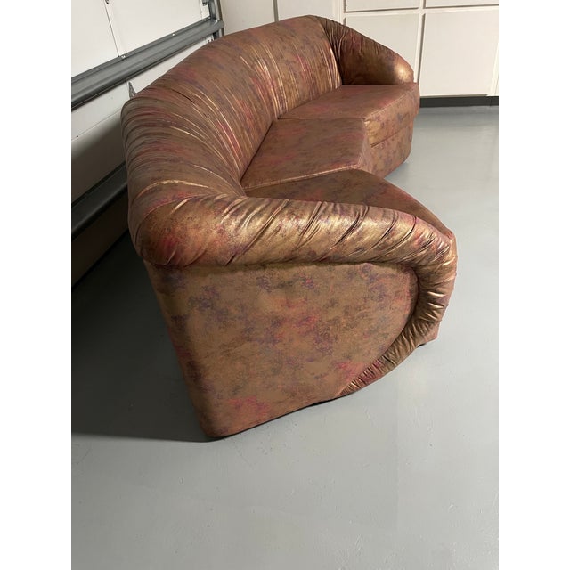 Carsons Vintage Carson’s of High Point Postmodern Curved Sectional Sofa, Pair — Metallic Bronze Upholstery For Sale - Image 4 of 6
