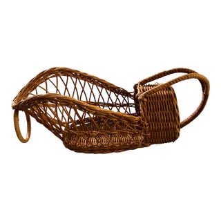 1970s Unique Vintage Wicker Rattan Wine Bottle Holder, Pourer, Display For Sale
