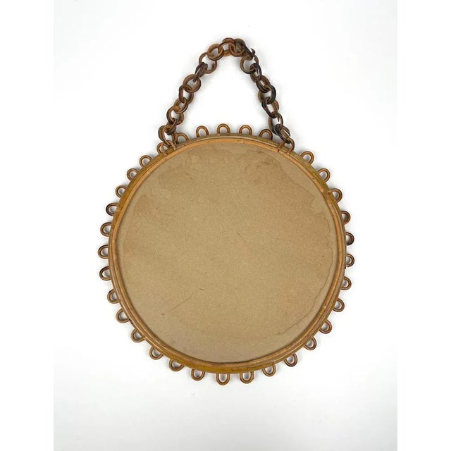 Wood Mid-Century Italian Wall Mirror in Rattan and Bamboo with Chain, 1960s For Sale - Image 7 of 8