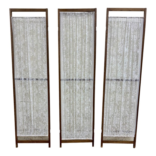 Vintage Room Divider Panels With Lace For Sale