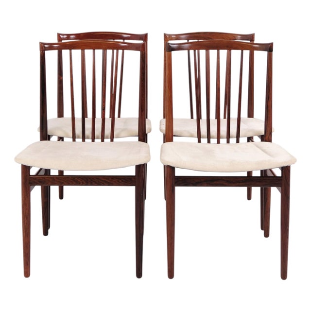 Dining Chairs in Rosewood with Light Upholstery by Henning Sørensen, 1960s, Set of 4 For Sale